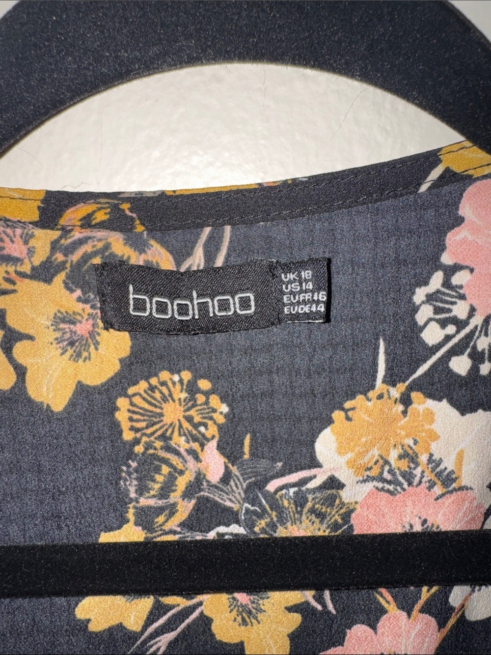 Boohoo Black Floral Duster with Pink & Yellow Blooms - Picture 3 of 4